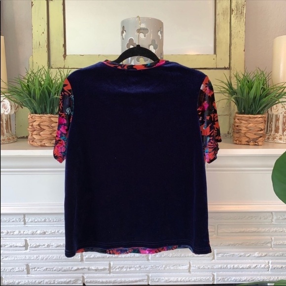 ZARA Velvet Floral Print Burnout Boxy Crewneck Short Sleeve Top Size M Fall - Picture 7 of 7
